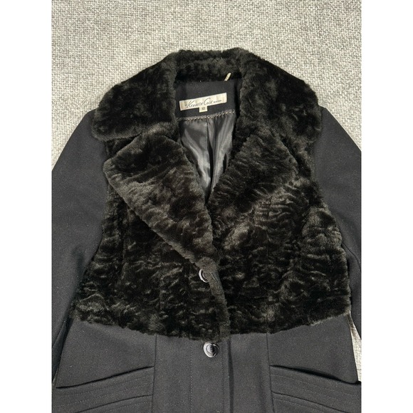 Vtg Kenneth Cole Coat Womens 10 Black Wool Blend Y2K 90s Faux Fur Penny Lane - Picture 3 of 12